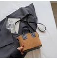 Vintage brown and black tote bag with quilted pattern and adjustable shoulder strap - No Pendant / Khaki