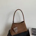 Minimalist dark brown suede shoulder bag with top handle and matching charm pouch - With Small Pouch / Coffee