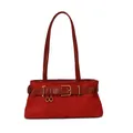 Retro red faux suede underarm bag for women with golden buckle and sleek shoulder strap - Red