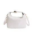 White minimalist square handbag with vertical texture and gold hardware for women - White