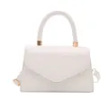 Bolso sobre blanco brillante con solapa en V, asa redonda y detalles dorados - Blanco
