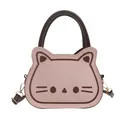 Pink bread cat crossbody bag with cute embroidery and detachable brown shoulder strap - No Pendant / Pink