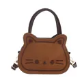 Fashionable dark brown cat-shaped handbag with plush suede texture and crossbody strap - No Pendant / Brown