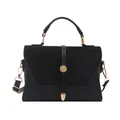 Classic black crossbody handbag featuring contrast faux leather and suede texture panels - Black