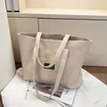 Große Baumwoll-Leinen-Einkaufstasche in Haferbeige mit Schultergurt für den Alltag - Khaki