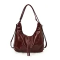 Minimalist large burgundy tote bag in shiny leather with long decorative tassels - Wine Red (Without Pendant)