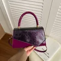 Chic purple snakeskin pattern square handbag with asymmetric flap and golden hardware - Purple