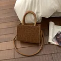 Brown leopard print small square crossbody bag with top handles and adjustable strap - No Pendant / Brown