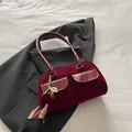 Retro burgundy suede and leather handbag with a cherry charm for women's casual style - With Cherry Pendant / Red