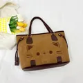 Sac cabas chic en forme de chat jaune et marron avec des cordons décoratifs - Marron