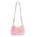 Sac bandoulière en peluche rose avec fausse fourrure douce et nœud doré élégant - Rose