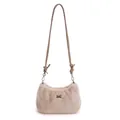Sac bandoulière en fausse fourrure beige avec texture peluche et logo doré élégant - Kaki