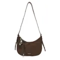 Sac bandoulière demi-lune en similicuir marron avec sangle réglable et bijou de sac - Café