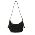 Sac hobo vintage noir en texture suédée avec clous argentés et breloque tressée - Noir