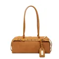 Borsa a cilindro vintage in pelle scamosciata ambra con manici lunghi e fibbie - Giallo
