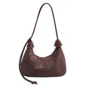 Sac hobo vintage en daim marron foncé pour femme avec forme demi-lune et style minimaliste - Sans pendentif / Café