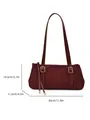 Detail showing dimensions of burgundy baguette bag with gold buckles and matte finish - One Size / Burgundy