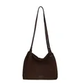 Dark brown faux suede tote bag with adjustable long shoulder strap in minimalist design - No Pendant / Brown