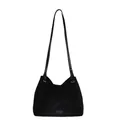 Minimalist black faux suede tote bag with dual shoulder straps and silver rings - No Pendant / Black