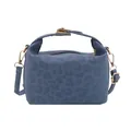 Blaue Handtasche mit Leopardenmuster, goldenen Details und Kissenform für Damen - Blau