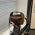 Deep brown matte suede tote bag with golden metal buckle and adjustable shoulder strap - Brown