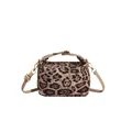 Grote shopper met luipaardprint, faux fur textuur en gouden metalen gespsluiting - Khaki