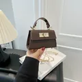 Mini retro dark brown crocodile embossed crossbody bag with gold buckle and chain - Brown