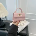 Chic pink crocodile pattern micro bag with gold chain strap and square metal lock - Light Pink