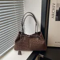 Leopard print tote bag in dark brown suede finish with buckle strap and long handles - Coffee
