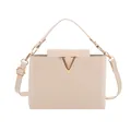 Borsa a mano beige minimalista con fibbia a V dorata e tracolla regolabile elegante - Bianco