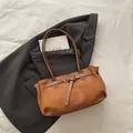 Vintage caramel frosted suede shoulder bag with decorative straps and metal buckles - No Pendant / Brown