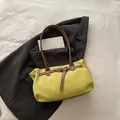 Chic lime yellow frosted suede underarm bag with brown leather strap and buckle - No Pendant / Green