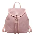 Pink minimalist faux suede backpack for women with drawstring and metal hook closure - Pink