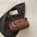 Vintage dark brown frosted suede shoulder bag for women with decorative beaded keychain - With Pendant / Coffee