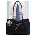 Women's leopard print suede tote bag with brown straps and cute cat plush charm - Black with Pendant