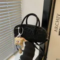 Chic black leopard print faux fur handbag with cute plush pendant and shoulder strap - No Pendant / Black Leopard
