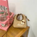 Borsa a tracolla marrone in lana di agnello con coniglio di peluche e ricamo Cutie - Marrone