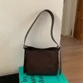 Vintage dark brown suede shoulder bag with smooth leather trim and minimalist design - Brown