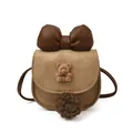 Sweet brown suede mini shoulder bag with 3D teddy bear and plush ball for autumn - Khaki