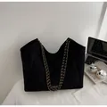 Black large capacity tote bag with gold chain strap for daily office and commute wear - Black