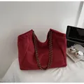 Large burgundy suede tote bag with metal chain strap for stylish daily commuting - Burgundy