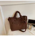 Donkerbruine corduroy draagtas met TOTE BAG borduursel en verstelbare schouderriem - Bruin