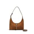 Brown suede hobo underarm bag with adjustable leather strap and minimalist half-moon shape - Brown