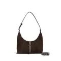 Dark brown suede underarm bag with smooth leather strap and vintage metal buckle detail - Coffee