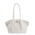 Minimalistische beige pluizige tote bag van imitatie lamswol met leren riemen - Zonder Hanger / Wit