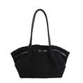 Zwarte pluizige faux shearling shopper met leren handvaten en zilveren gesp - Zonder Hanger / Zwart