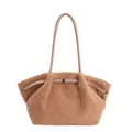 Chique camel pluche draagtas met leren handvatten en decoratieve gesp detail - Zonder Hanger / Khaki