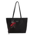 Fashion black tote bag with vintage matte texture and cute bear pendant charm - Single Bag / Ebony