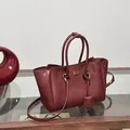 Large burgundy tote bag in lychee pattern leather with golden hardware for daily use - Ankara Red