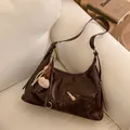 Vintage dark brown faux leather shoulder bag with a plush ice cream charm accessory - No Pendant / Brown